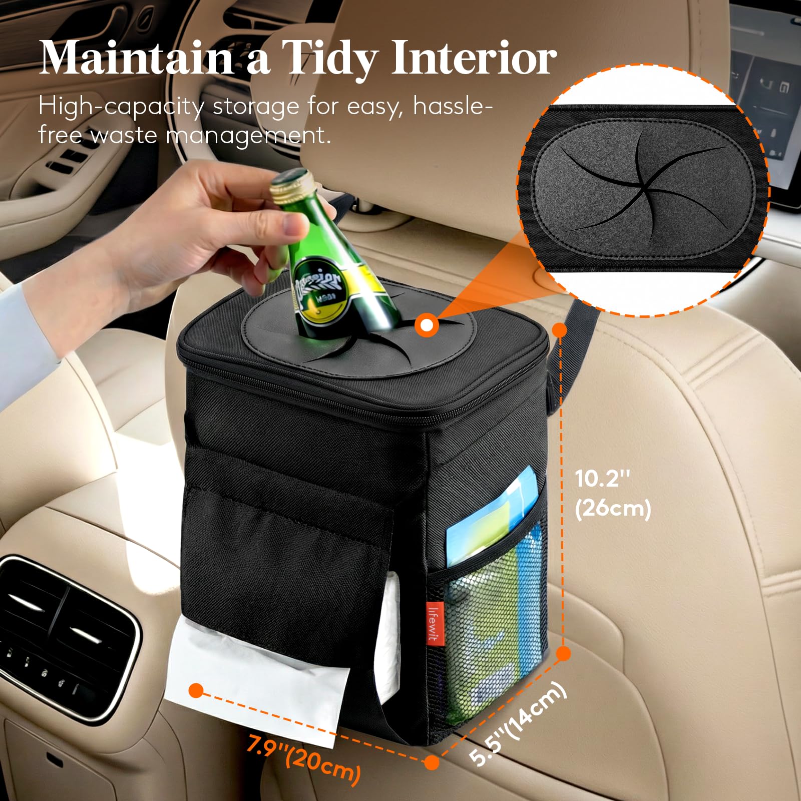 Hanging Car Trash Can with Lid & Garbage Bag Holder