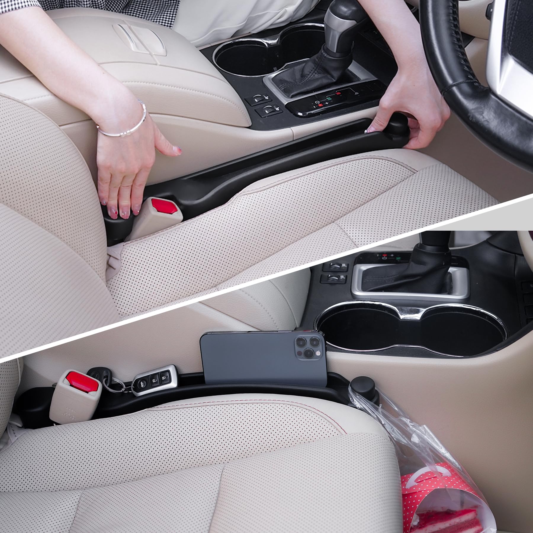 2-Pack 3-in-1 Car Seat Gap Fillers with Organizer & Hook