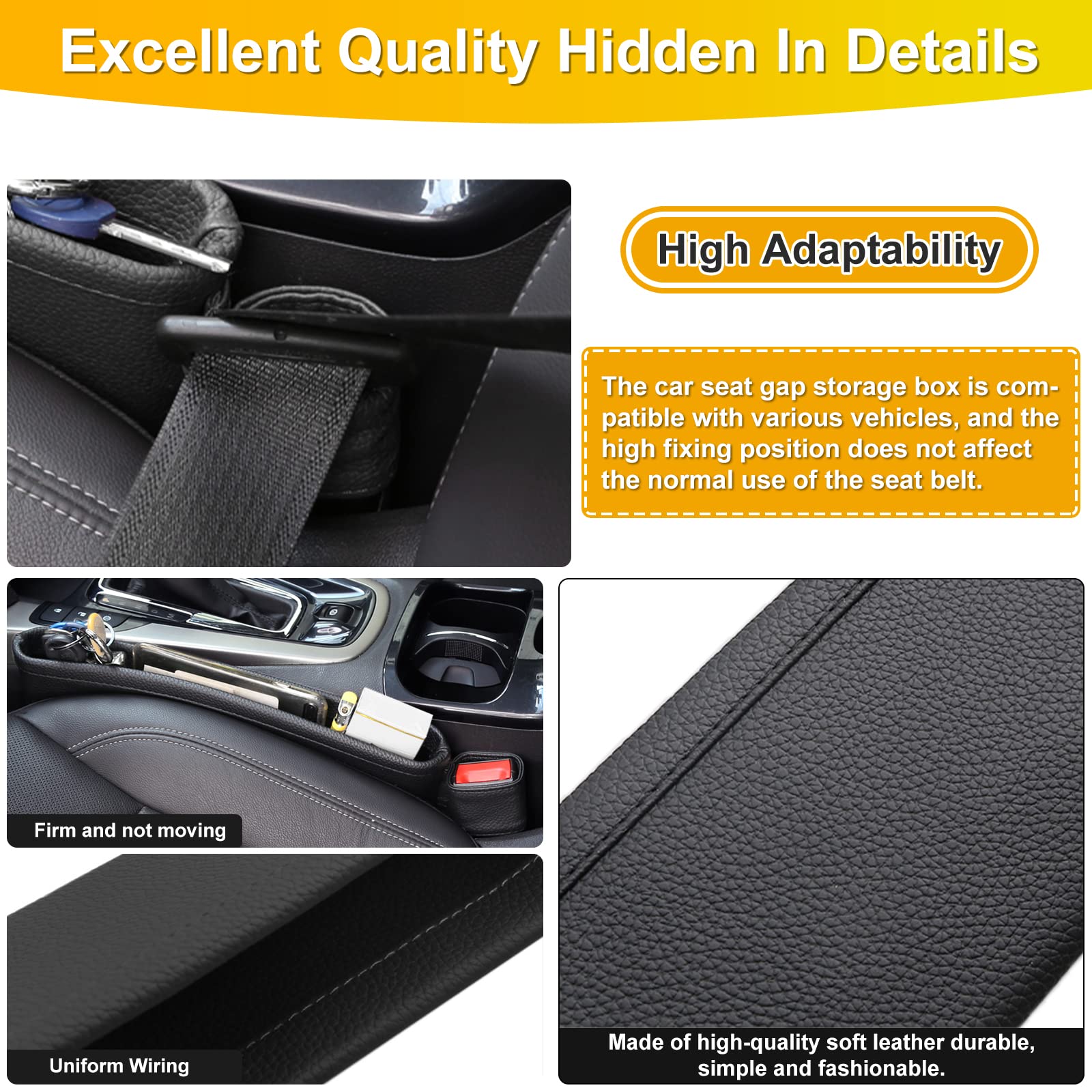 2-Pack Leather Car Seat Gap Organizers with Side Storage
