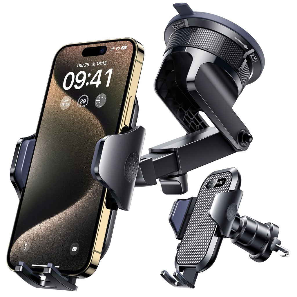 Military-Grade Car Phone Mount for Dashboard, Vent & Windshield