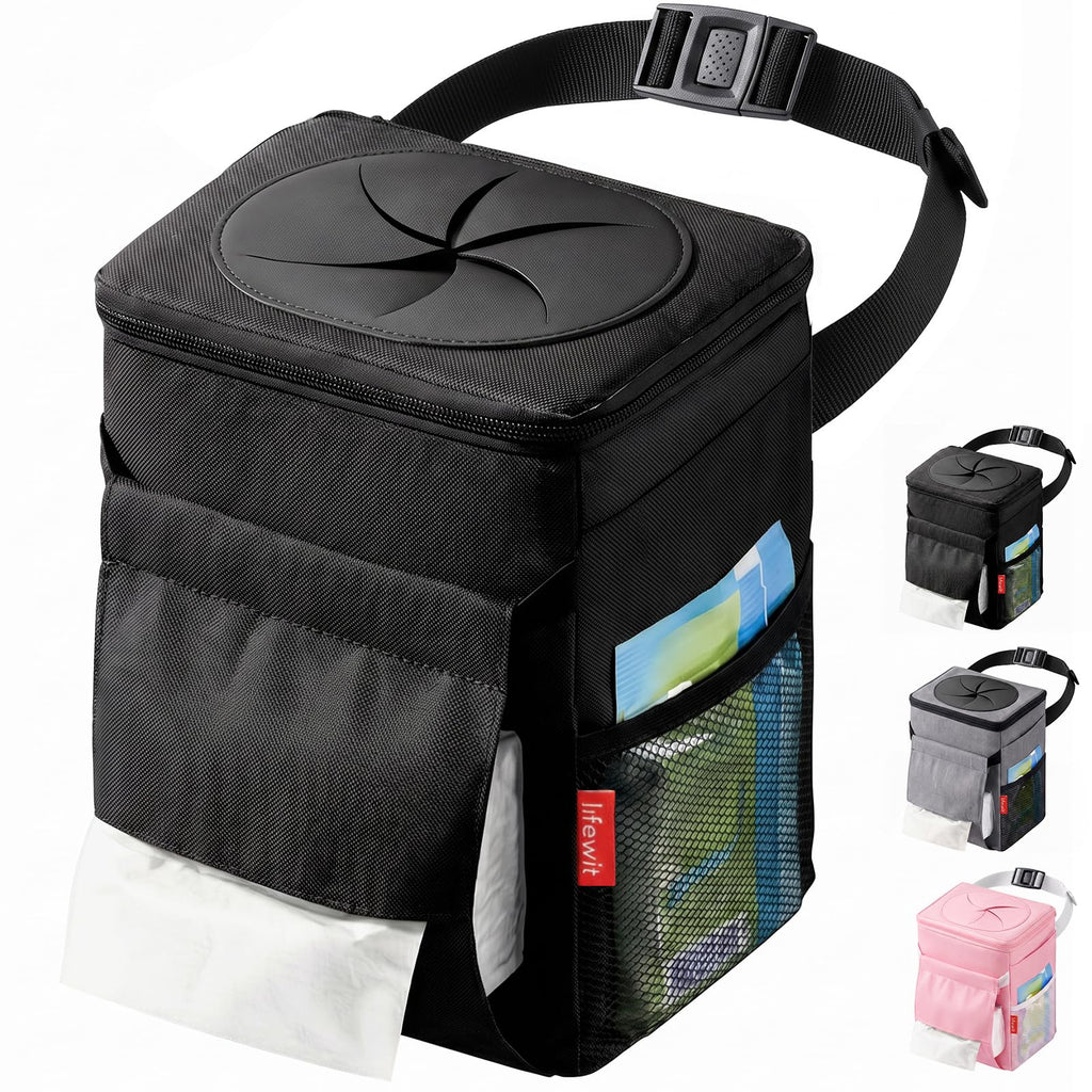 Hanging Car Trash Can with Lid & Garbage Bag Holder