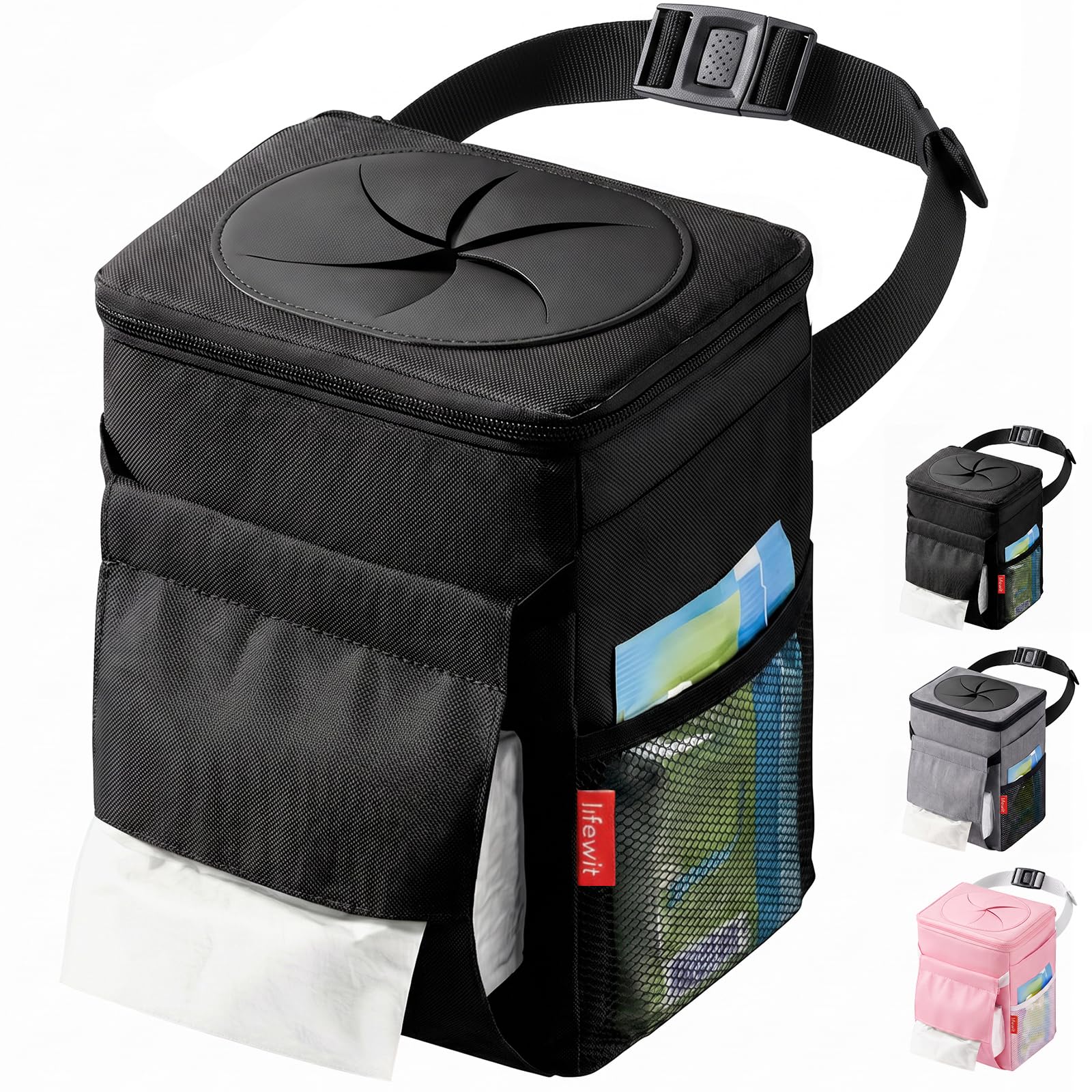 Hanging Car Trash Can with Lid & Garbage Bag Holder