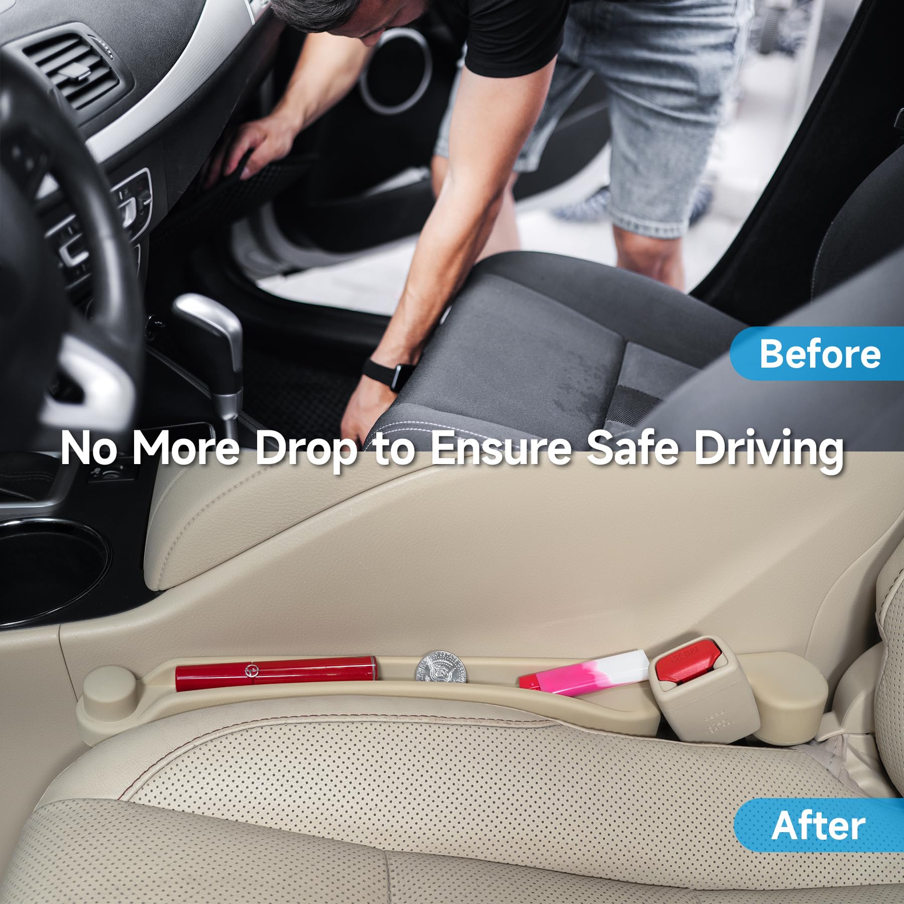 2-Pack 3-in-1 Car Seat Gap Fillers with Organizer & Hook