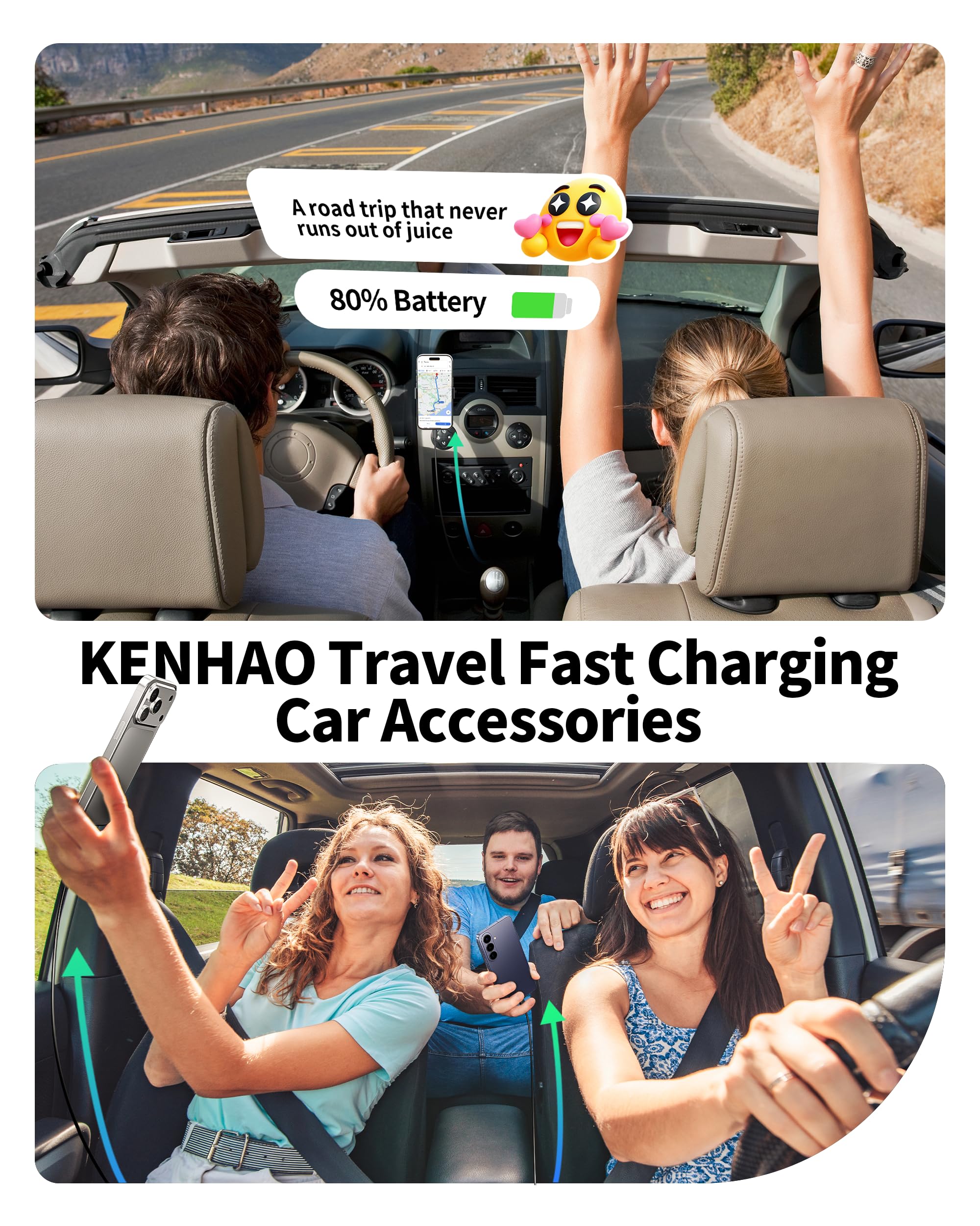 67W 3-Port Dual USB-C & USB-A Car Charger Adapter
